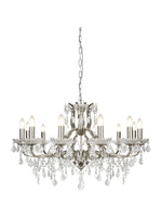 Paris 12Lt Chandelier -  Satin Silver & Clear Crystal Drops