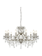 Paris 12Lt Chandelier -  Satin Silver & Clear Crystal Drops