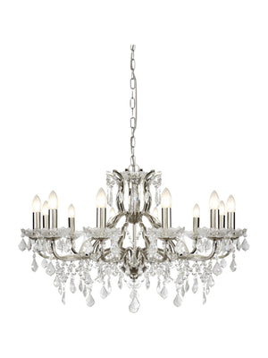Paris 12Lt Chandelier -  Satin Silver & Clear Crystal Drops