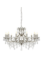 Searchlight Electric Paris 12Lt Chandelier -  Satin Silver & Clear Crystal Drops 87312-12SS