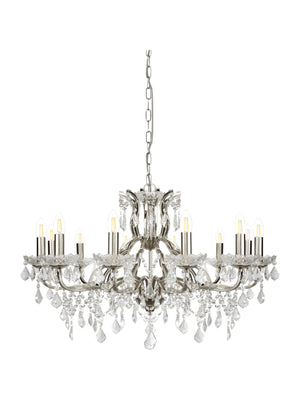 Searchlight Electric Paris 12Lt Chandelier -  Satin Silver & Clear Crystal Drops 87312-12SS