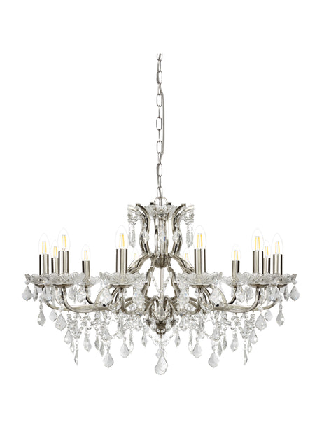 Searchlight Electric Paris 12Lt Chandelier -  Satin Silver & Clear Crystal Drops 87312-12SS