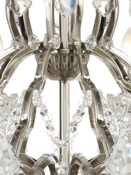 Searchlight Electric Paris 12Lt Chandelier -  Satin Silver & Clear Crystal Drops 87312-12SS