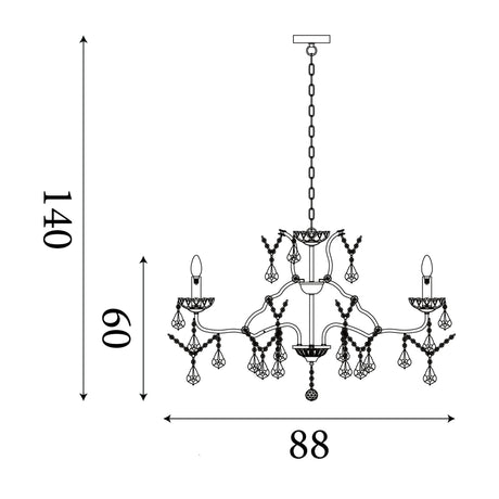 Searchlight Electric Paris 12Lt Chandelier -  Satin Silver & Clear Crystal Drops 87312-12SS
