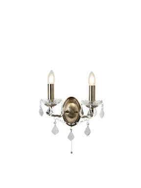 Paris 2Lt Wall Light - Antique Brass Metal & Clear Crystal