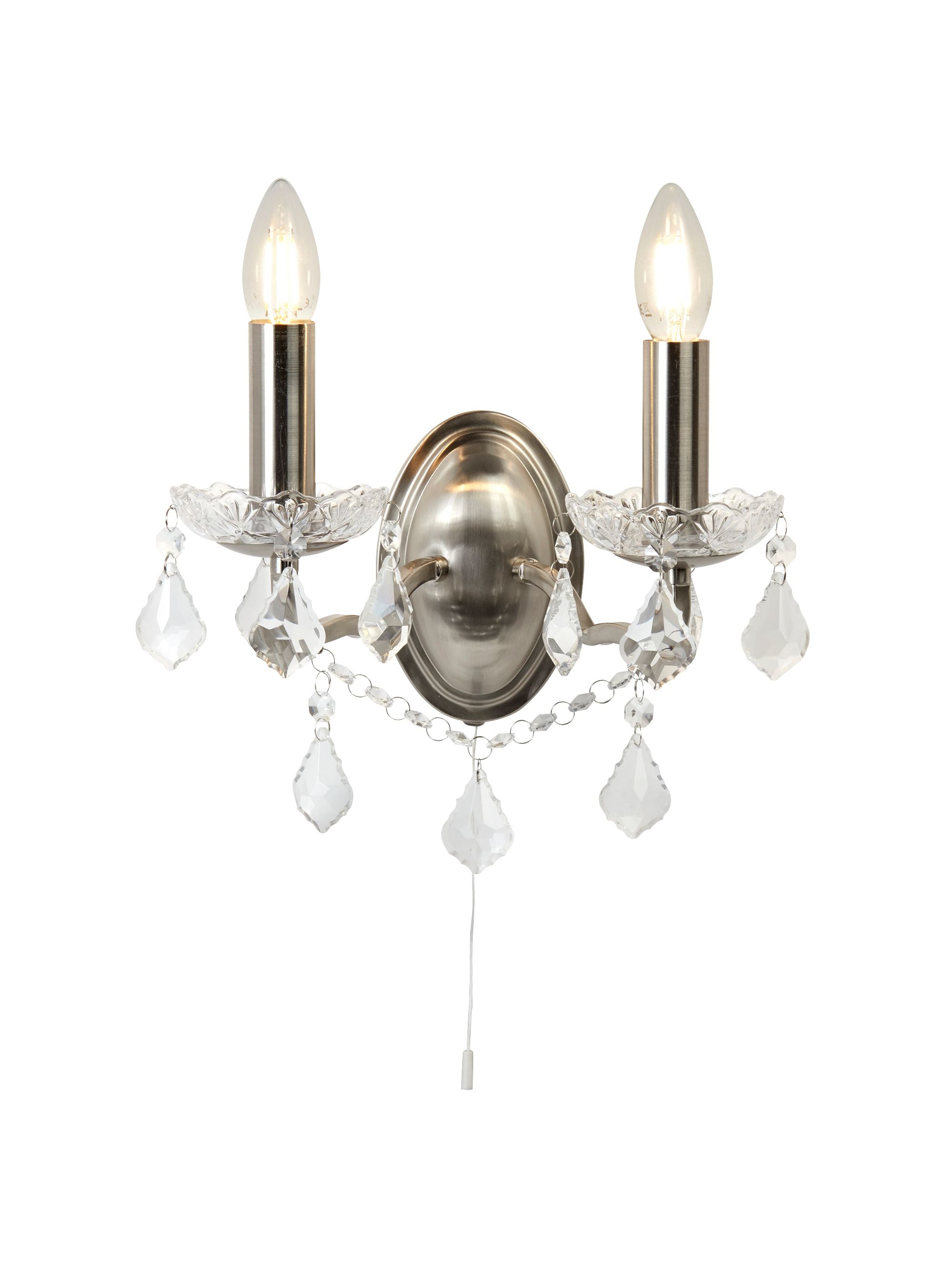 Paris 2Lt Wall Light - Satin Silver & Clear Crystal Drops