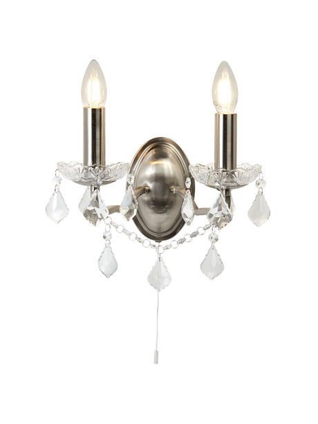 Paris 2Lt Wall Light - Satin Silver & Clear Crystal Drops