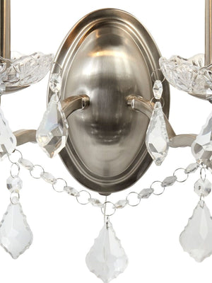 Searchlight Electric Paris 2Lt Wall Light - Satin Silver & Clear Crystal Drops 8732-2SS