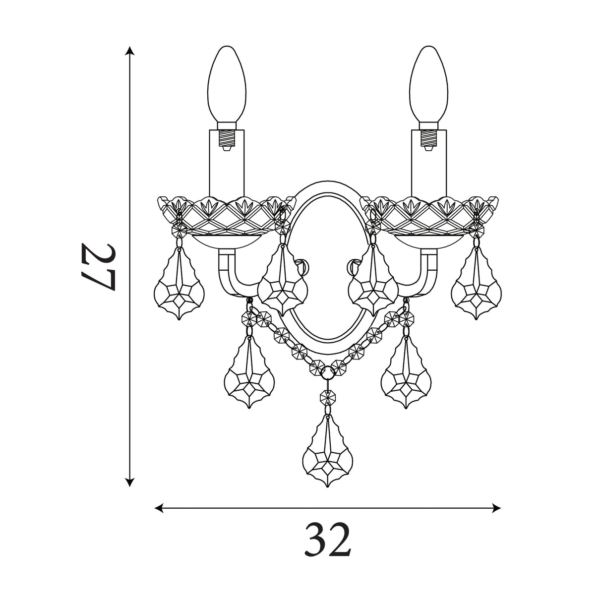 Searchlight Electric Paris 2Lt Wall Light - Satin Silver & Clear Crystal Drops 8732-2SS