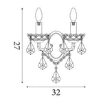 Searchlight Electric Paris 2Lt Wall Light - Satin Silver & Clear Crystal Drops 8732-2SS