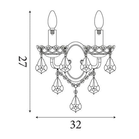Searchlight Electric Paris 2Lt Wall Light - Satin Silver & Clear Crystal Drops 8732-2SS
