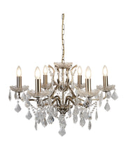 Paris  6Lt Chandelier - Antique Brass Metal & Clear Crystal