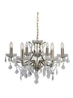 Searchlight Electric Paris  6Lt Chandelier - Antique Brass Metal & Clear Crystal 8736-6AB