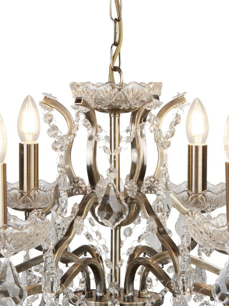Searchlight Electric Paris  6Lt Chandelier - Antique Brass Metal & Clear Crystal 8736-6AB