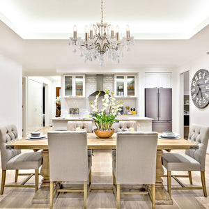 Searchlight Electric Paris  6Lt Chandelier - Antique Brass Metal & Clear Crystal 8736-6AB