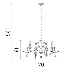Searchlight Electric Paris  6Lt Chandelier - Antique Brass Metal & Clear Crystal 8736-6AB