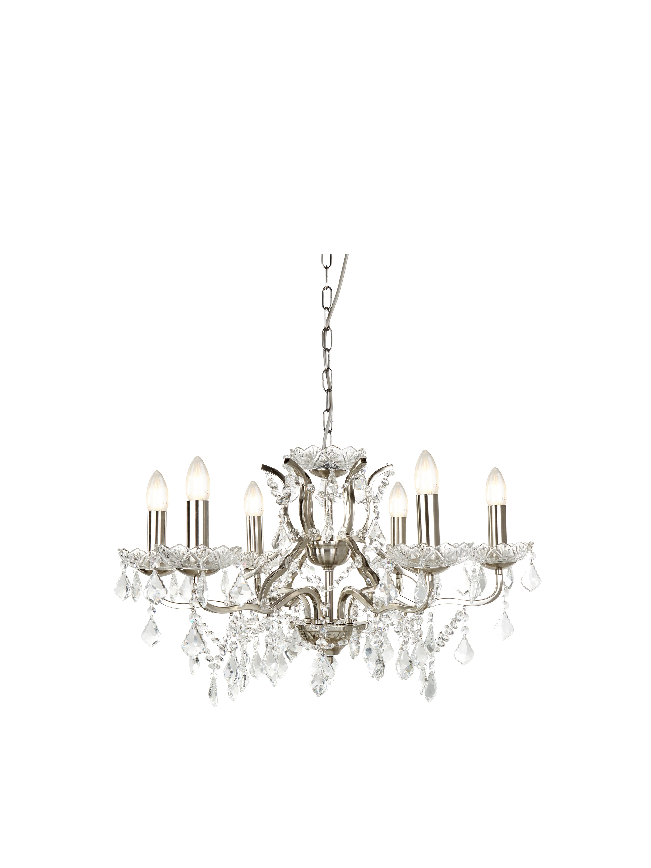 Paris  6Lt Chandelier - Satin Silver Metal & Clear Crystal