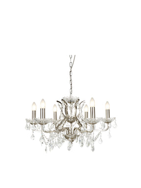 Paris  6Lt Chandelier - Satin Silver Metal & Clear Crystal