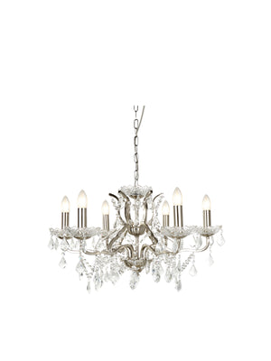 Paris  6Lt Chandelier - Satin Silver Metal & Clear Crystal