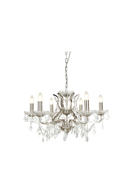 Paris  6Lt Chandelier - Satin Silver Metal & Clear Crystal