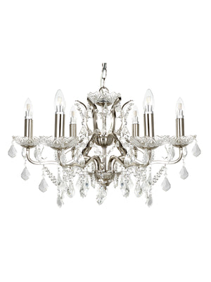 Searchlight Electric Paris  6Lt Chandelier - Satin Silver Metal & Clear Crystal 8736-6SS