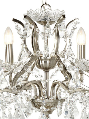 Searchlight Electric Paris  6Lt Chandelier - Satin Silver Metal & Clear Crystal 8736-6SS