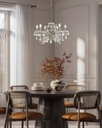 Searchlight Electric Paris  6Lt Chandelier - Satin Silver Metal & Clear Crystal 8736-6SS