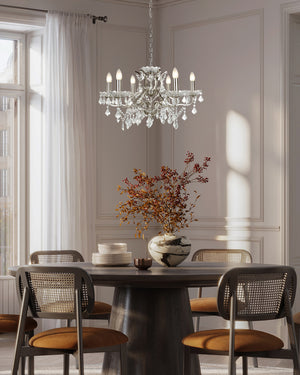Searchlight Electric Paris  6Lt Chandelier - Satin Silver Metal & Clear Crystal 8736-6SS