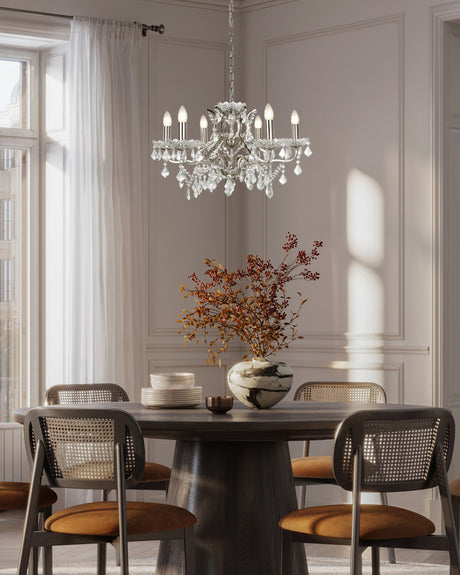 Searchlight Electric Paris  6Lt Chandelier - Satin Silver Metal & Clear Crystal 8736-6SS