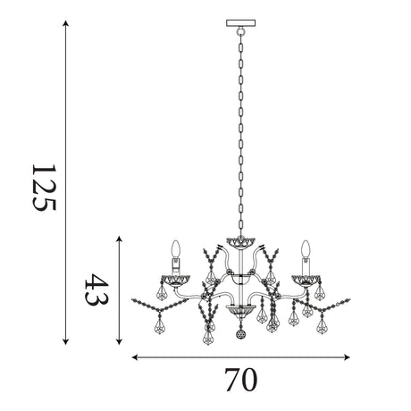 Searchlight Electric Paris  6Lt Chandelier - Satin Silver Metal & Clear Crystal 8736-6SS