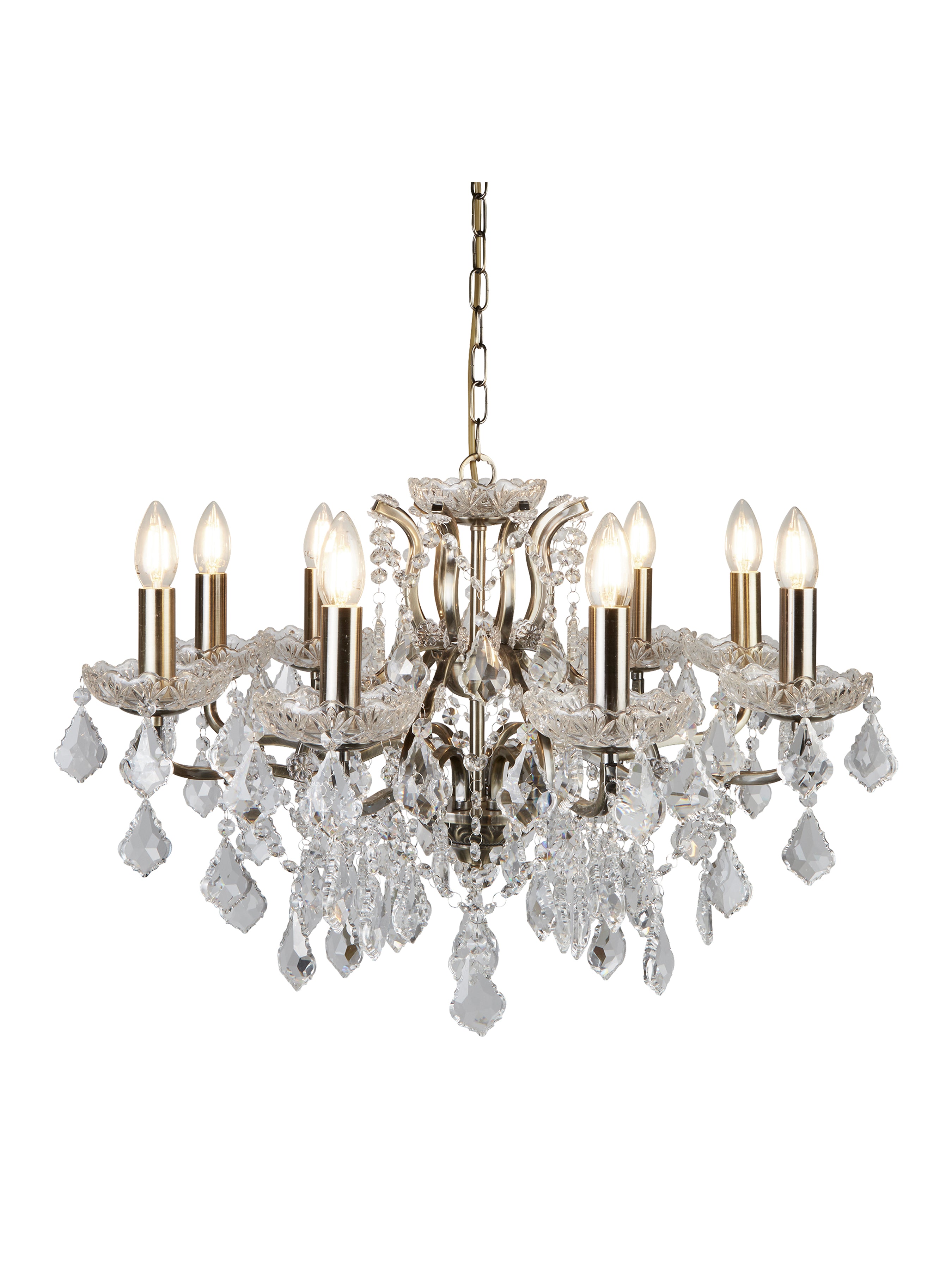 Paris  8Lt Chandelier - Antique Brass Metal & Clear Crystal