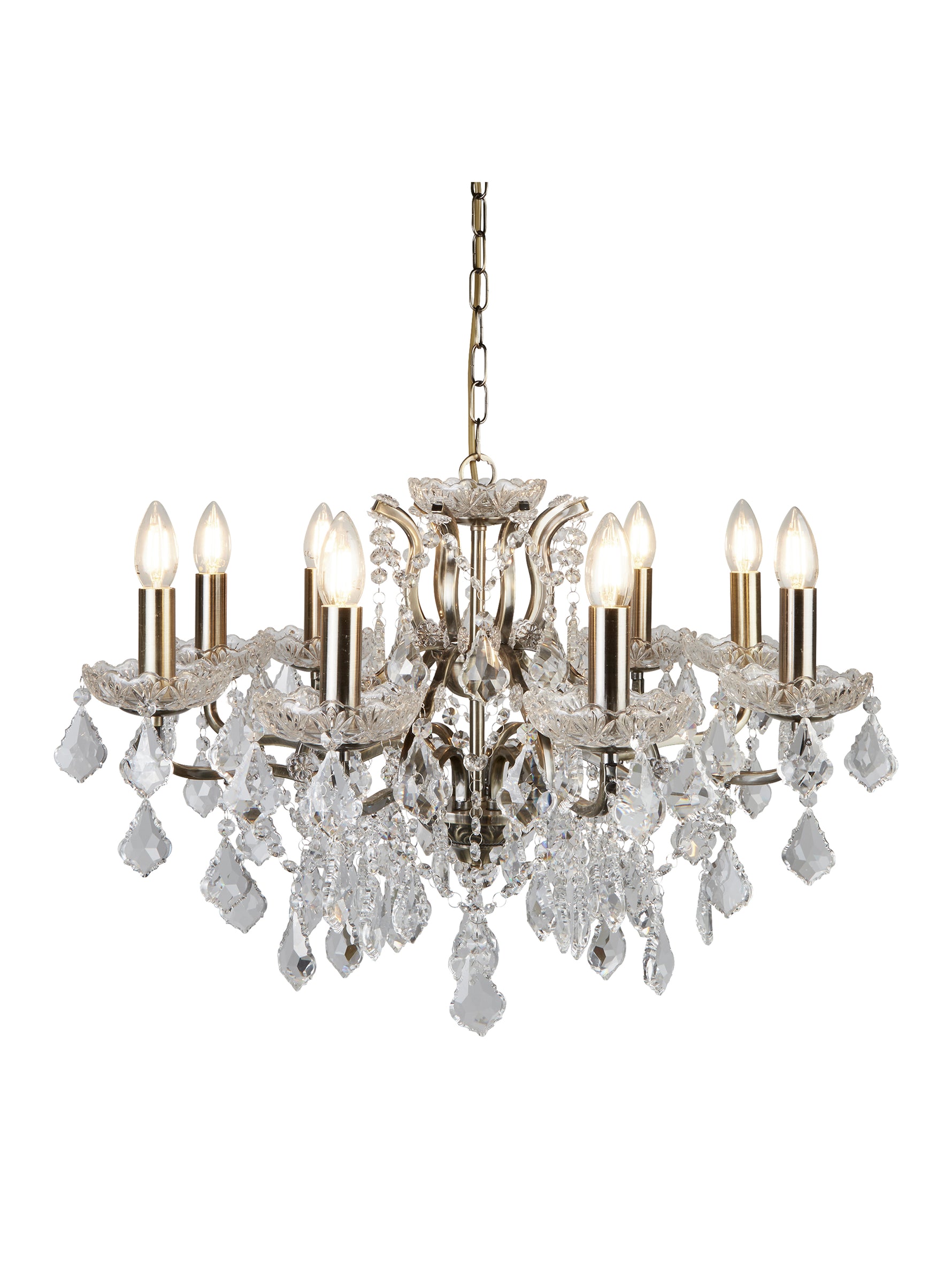 Paris  8Lt Chandelier - Antique Brass Metal & Clear Crystal