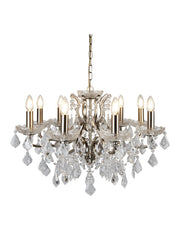 Paris  8Lt Chandelier - Antique Brass Metal & Clear Crystal