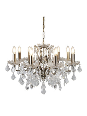 Paris  8Lt Chandelier - Antique Brass Metal & Clear Crystal