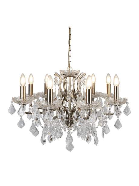 Paris  8Lt Chandelier - Antique Brass Metal & Clear Crystal