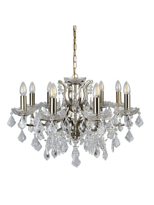 Searchlight Electric Paris  8Lt Chandelier - Antique Brass Metal & Clear Crystal 8738-8AB