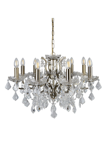 Searchlight Electric Paris  8Lt Chandelier - Antique Brass Metal & Clear Crystal 8738-8AB