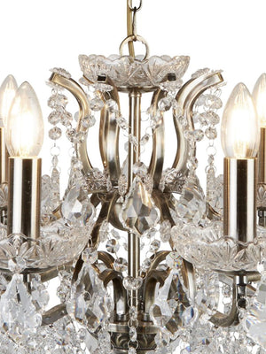 Searchlight Electric Paris  8Lt Chandelier - Antique Brass Metal & Clear Crystal 8738-8AB