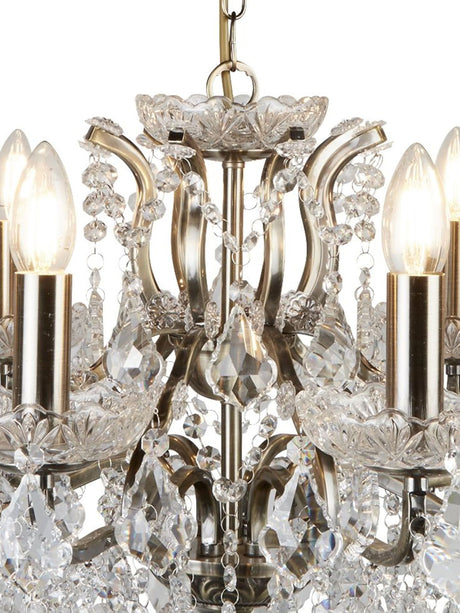Searchlight Electric Paris  8Lt Chandelier - Antique Brass Metal & Clear Crystal 8738-8AB