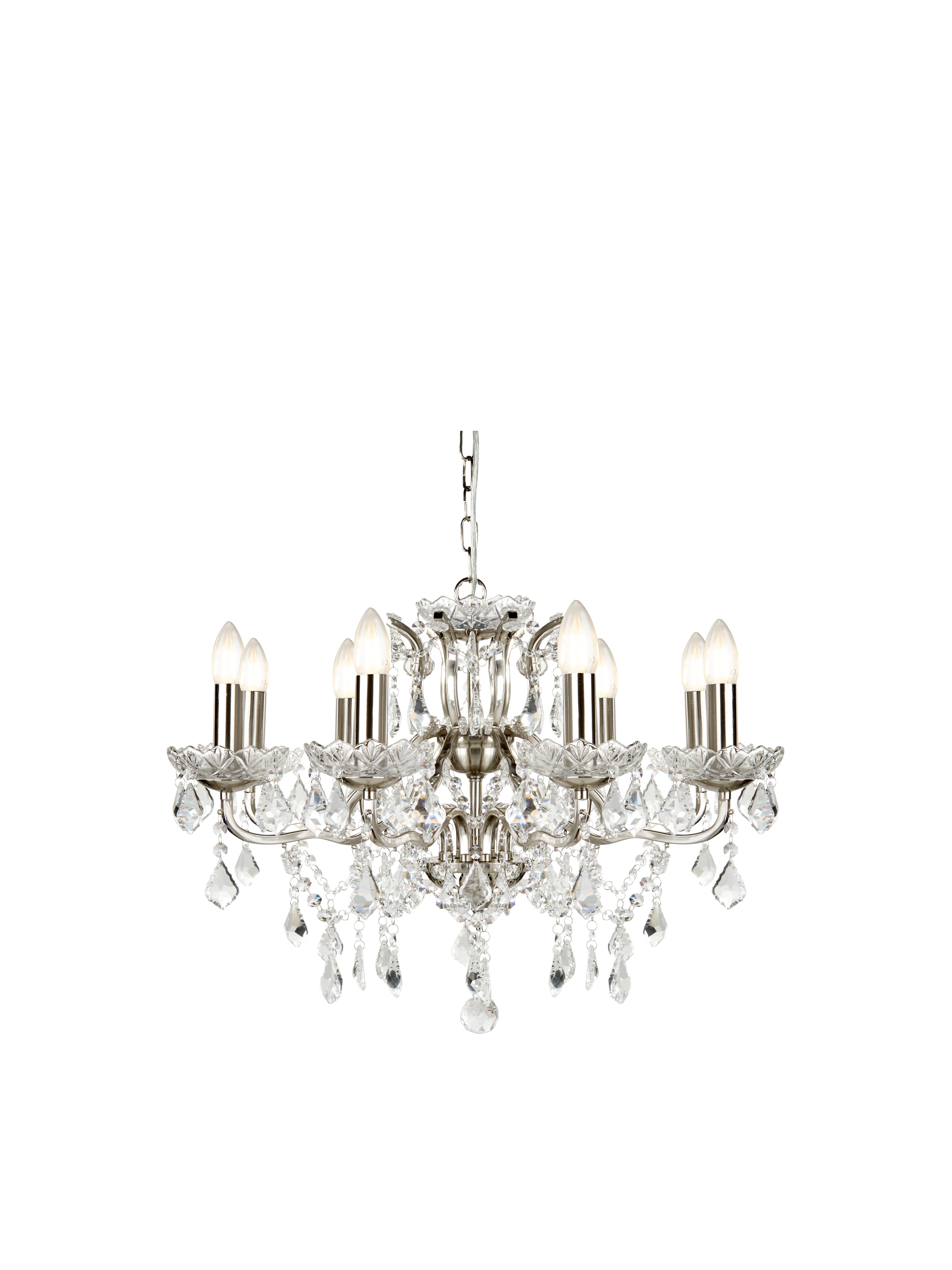 Paris  8Lt Chandelier - Satin Silver Metal & Clear Crystal