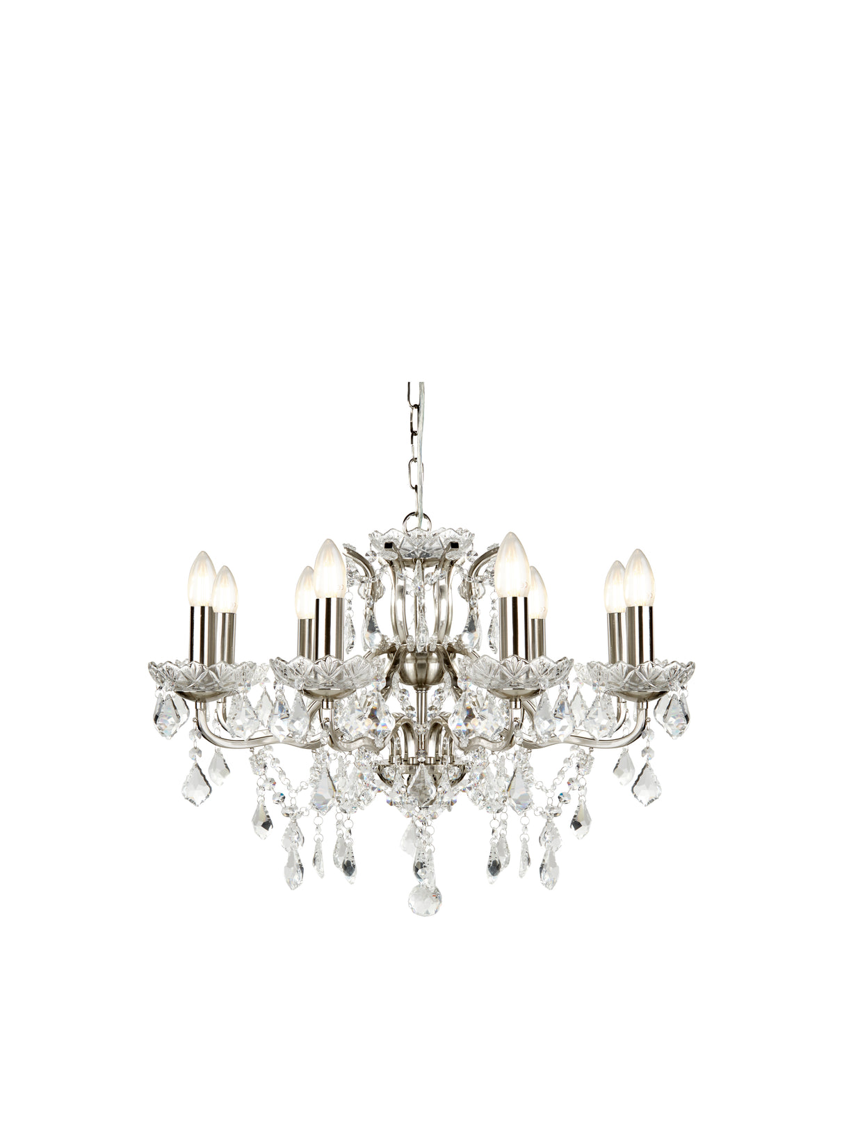 Paris  8Lt Chandelier - Satin Silver Metal & Clear Crystal