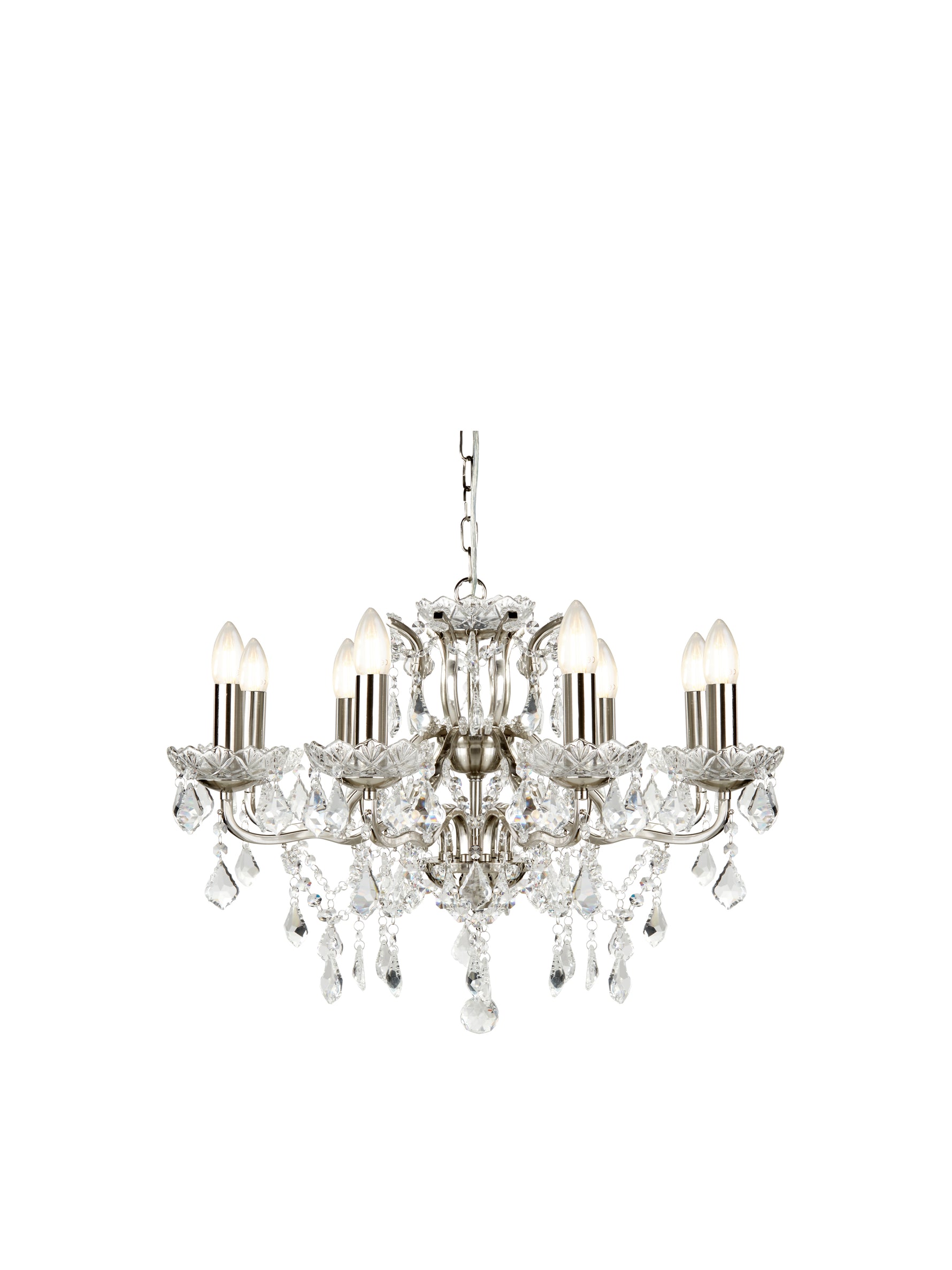 Paris  8Lt Chandelier - Satin Silver Metal & Clear Crystal