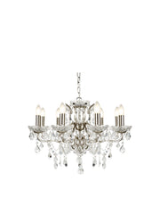 Paris  8Lt Chandelier - Satin Silver Metal & Clear Crystal