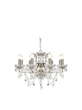 Paris  8Lt Chandelier - Satin Silver Metal & Clear Crystal