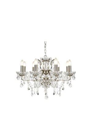 Paris  8Lt Chandelier - Satin Silver Metal & Clear Crystal