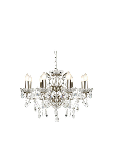 Paris  8Lt Chandelier - Satin Silver Metal & Clear Crystal