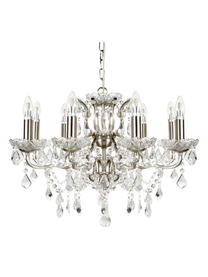 Searchlight Electric Paris  8Lt Chandelier - Satin Silver Metal & Clear Crystal 8738-8SS