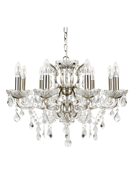 Searchlight Electric Paris  8Lt Chandelier - Satin Silver Metal & Clear Crystal 8738-8SS