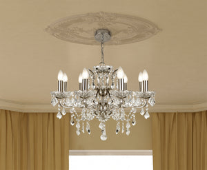 Searchlight Electric Paris  8Lt Chandelier - Satin Silver Metal & Clear Crystal 8738-8SS