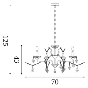 Searchlight Electric Paris  8Lt Chandelier - Satin Silver Metal & Clear Crystal 8738-8SS
